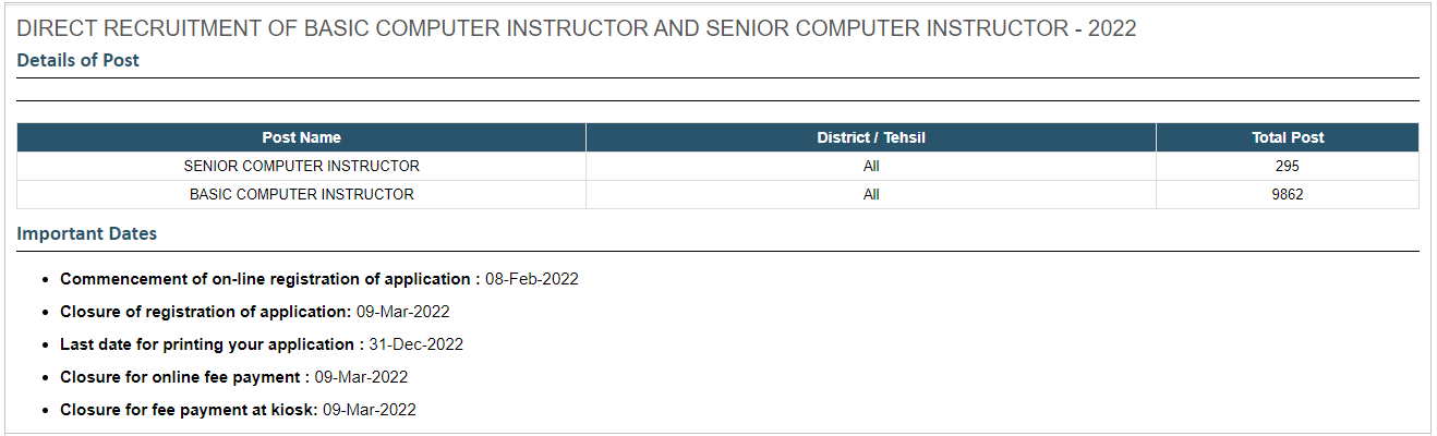 Rajasthan Computer Instructor Recruitment