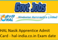 HAL Nasik Apprentice Admit Card